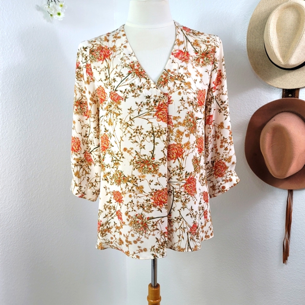ROSE + OLIVE FLORAL LONG SLEEVE BLOUSE sz MED
